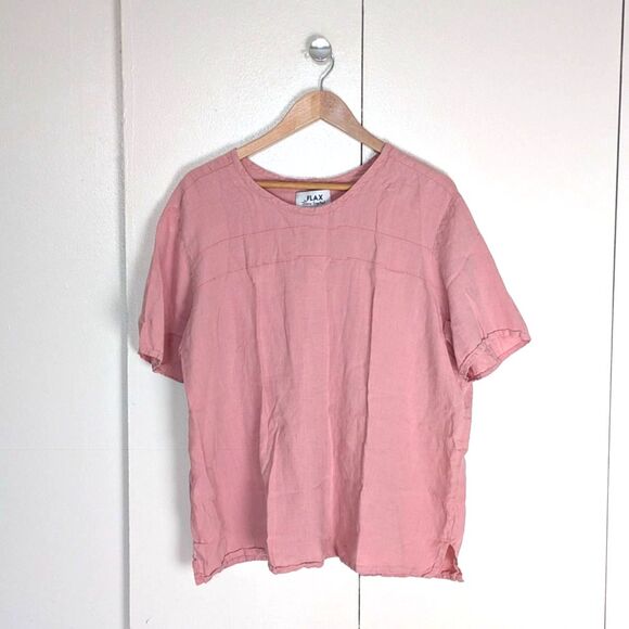 Flax Tops - VTG Flax by Jeanne Engelhart Linen Top Baby Pink Short Sleeve Shirt Sz M